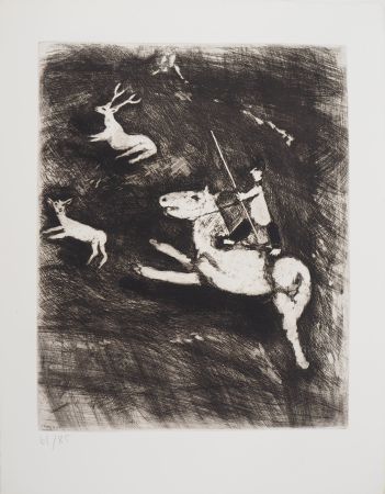 Etching Chagall - La chevauchée (Le cheval s'étant voulu venger du cerf)