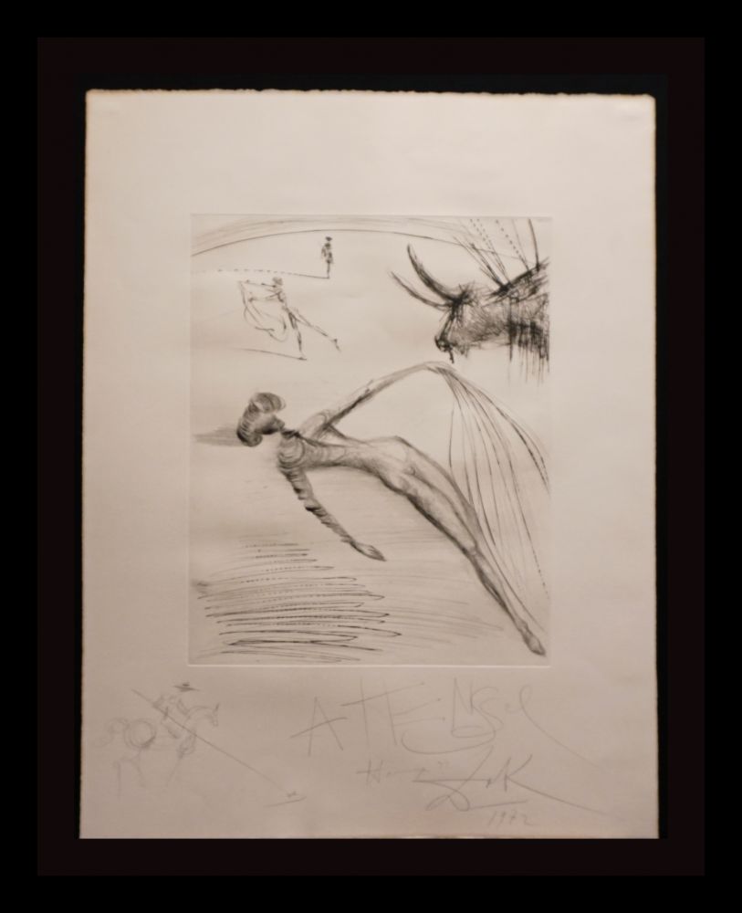 Etching Dali - La Cogida y la Muerte with Original Drawing