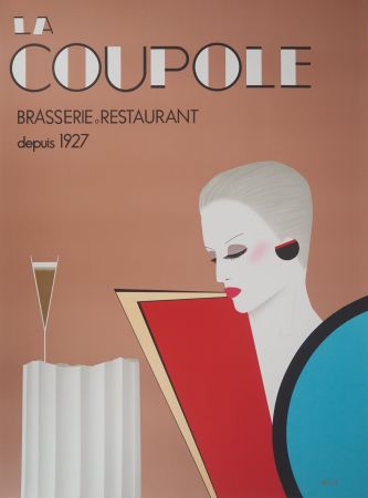 Lithograph Razzia - La Coupole : Femme à la coupe de Champagne