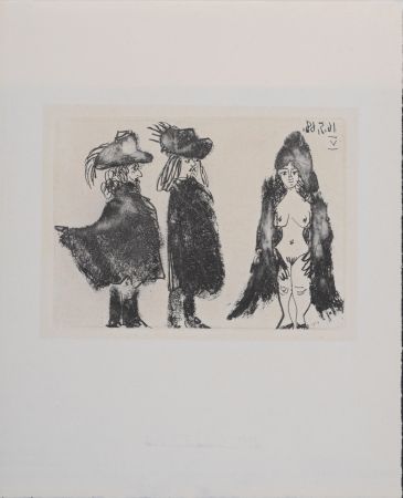Etching Picasso - La Célestine - Cavalerie, son valet et jeune fille, 1971