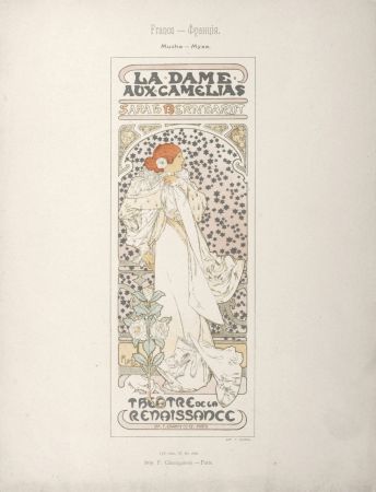 Lithograph Mucha - La Dame aux Camélias (Sarah Bernhardt), 1897 - Rare!