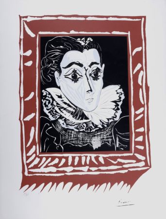 Lithograph Picasso (After) - La Dame à la Collerette (Portrait de Jacqueline à la Fraise), circa 1970