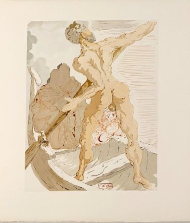 Woodcut Dali - La Divine Comédie - Enfer 03 - Charon et le passage de l'Achéron