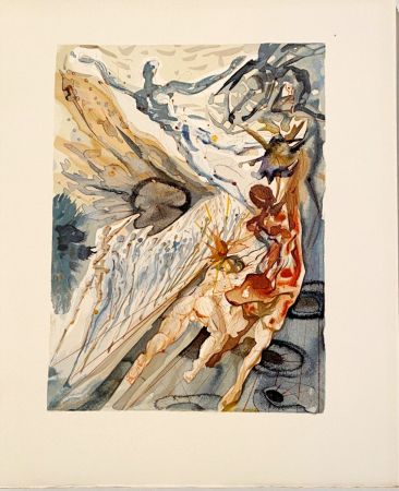 Woodcut Dali - La Divine Comédie - Purgatoire 26 - Rencontre de deux troupeaux