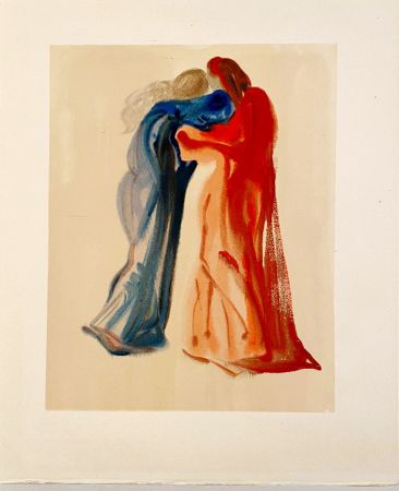 Woodcut Dali - La Divine Comédie - Purgatoire 29 - Rencontre de Dante et Béatrice