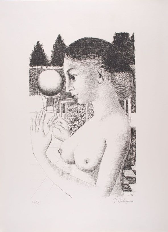Lithograph Delvaux - La Femme à la Boule