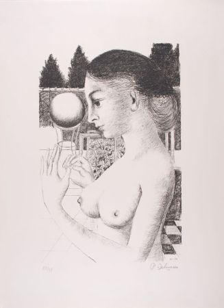 Lithograph Delvaux - La Femme à la Boule