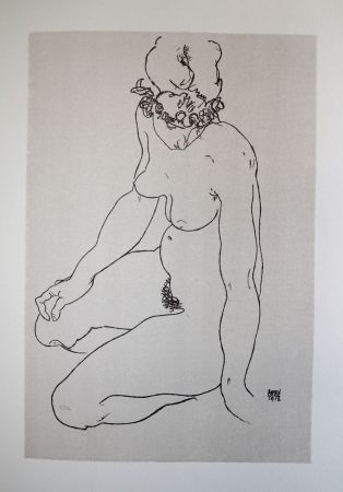 Lithograph Schiele - LA  FILLE A GENOUX / THE GIRL ON THE KNEES (Edith Harms) - Lithographie / Lithograph - 1913