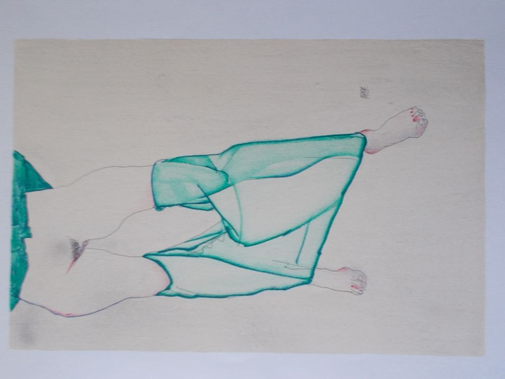 Lithograph Schiele - La fille au bas vert