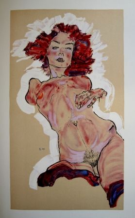 Lithograph Schiele - LA FILLE AU CHEVEUX ROUGES / RED-HAIRED GIRL - Lithographie / Lithograph - 1913