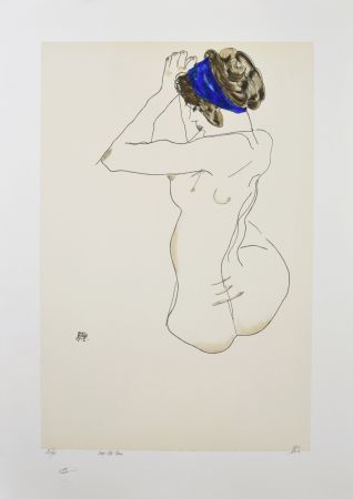 Lithograph Schiele - La fille au turban bleu, 1912 / The girl with blue headband, 1912