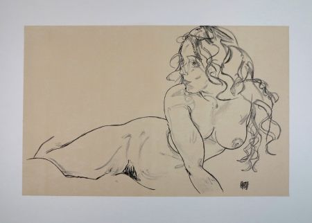 Lithograph Schiele - LA FILLE AUX LONG CHEVEUX / THE GIRL WITH LONG HAIR - 1918