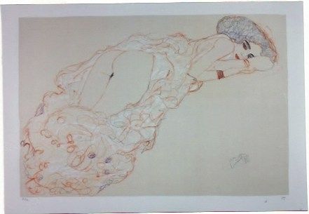 Lithograph Klimt - La fille en robe longue