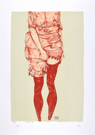 Lithograph Schiele - La fille en rouge, 1913 | The girl in red, 1913