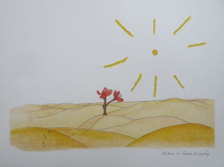 Lithograph Saint-Exupéry - La fleur dans le désert