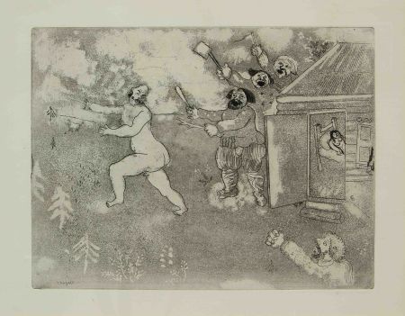 Etching Chagall - LA FUITE TOUT NU