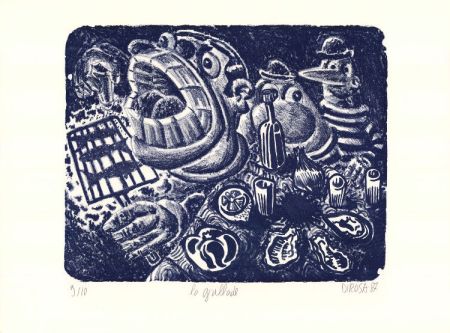 Lithograph Di Rosa - La Grillade (état en bleu)