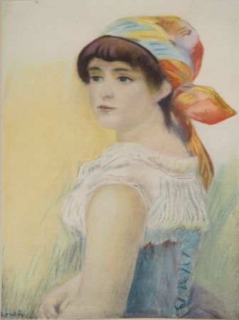Lithograph Renoir - La jeune femme au foulard coloré