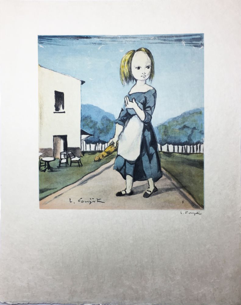 Lithograph Foujita - La jeune fille au pain (1963)