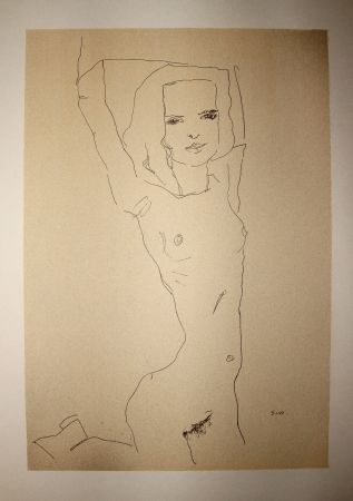 Lithograph Schiele - LA JEUNE FILLE NUE / THE NUDE YOUNG GIRL - Lithographie / Lithograph - 1910