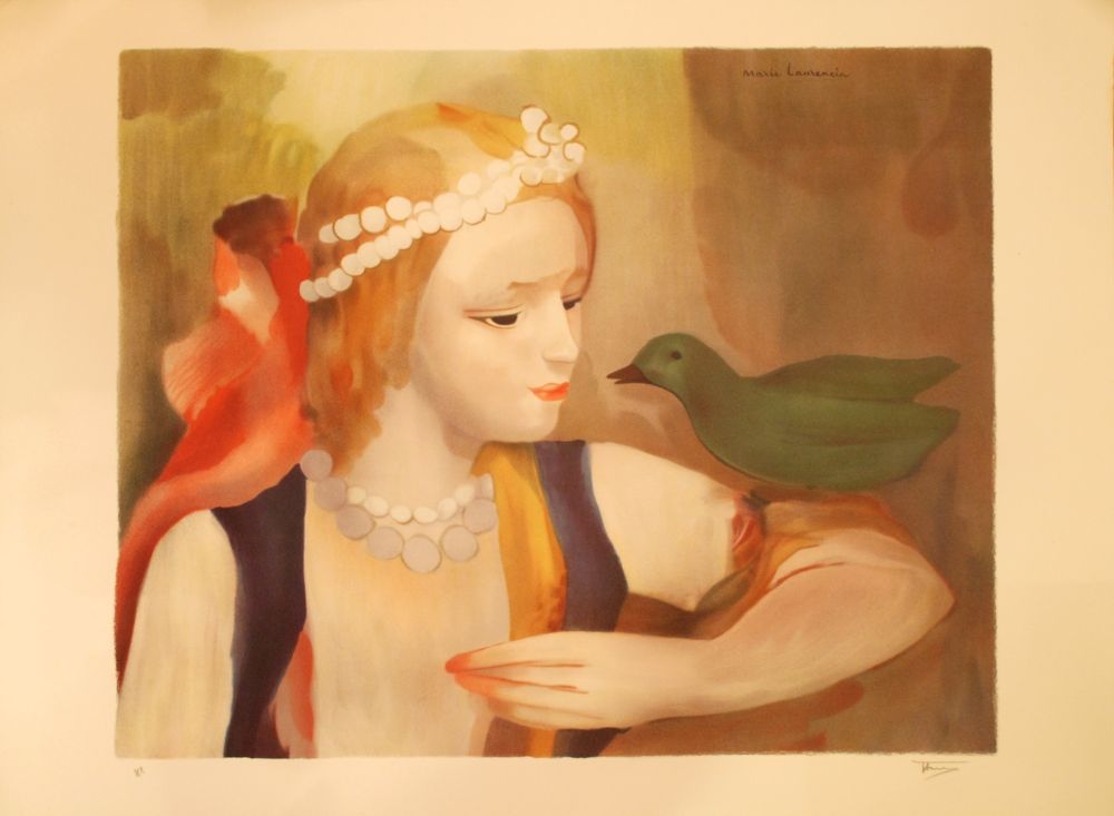 Lithograph Laurencin - La jeune fille à l'oiseau