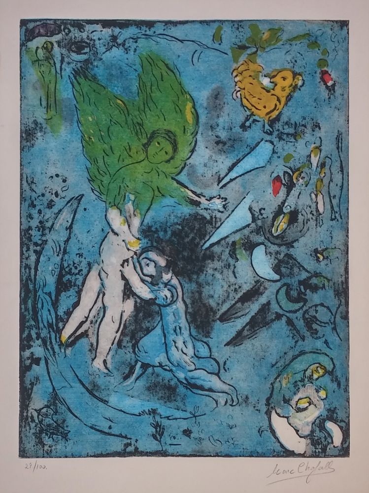 Lithograph Chagall - LA LUTTE DE JACOB ET DE L'ANGE