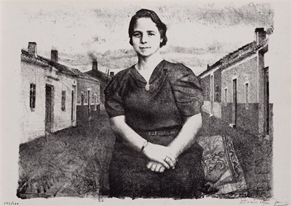Lithograph López Garcia - La madre del artista en Tomelloso