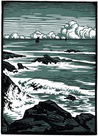 Woodcut Moreau - LA MER / THE SEA - Bretagne / Brittany - France - 1910