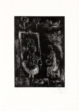 Linocut Chagall - La Nuit Il Vole un Ange Dans le Ciel