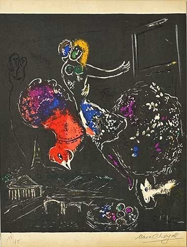 Lithograph Chagall - La nuit à Paris