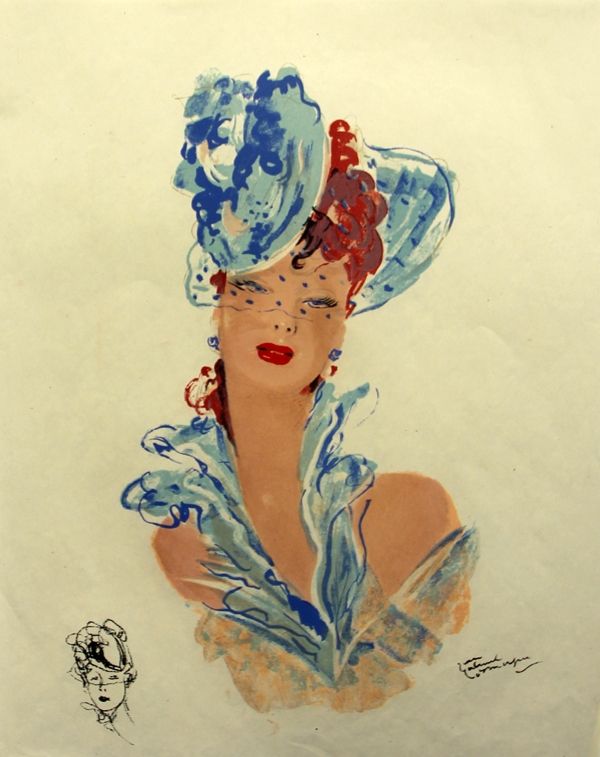 Lithograph Domergue - La  Parisienne Femme au Chapeau Bleu