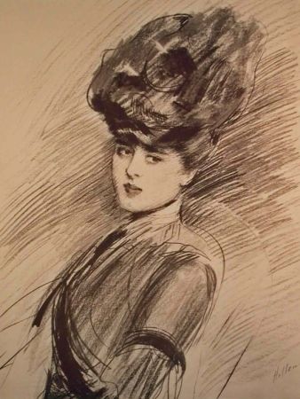 Lithograph Helleu - LA PARISIENNE WOMAN IN HAT