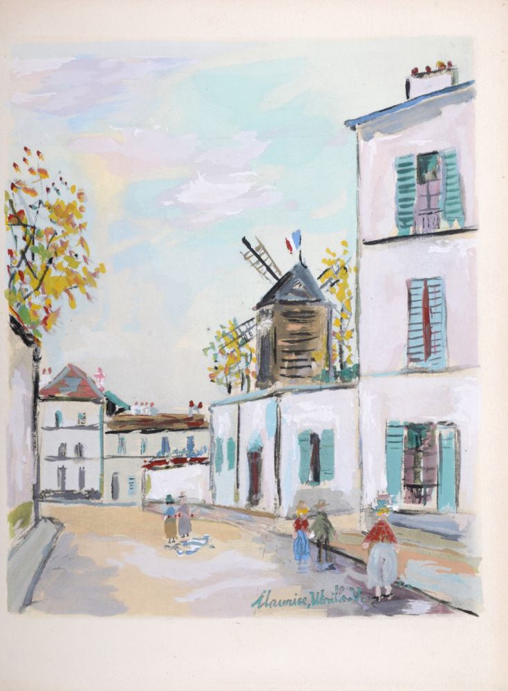 Pochoir Utrillo - La petite rue de Montmartre, 1950