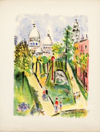 Lithograph Utrillo - LA PLACE SAINT-PIERRE (le Sacré-Cœur). Épreuve pour Maurice Utrillo (1955)
