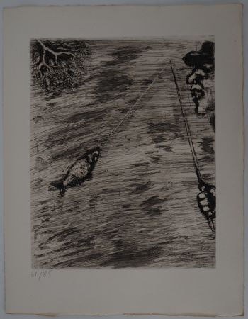 Etching Chagall - La pêche (Le petit poisson et le pêcheur)