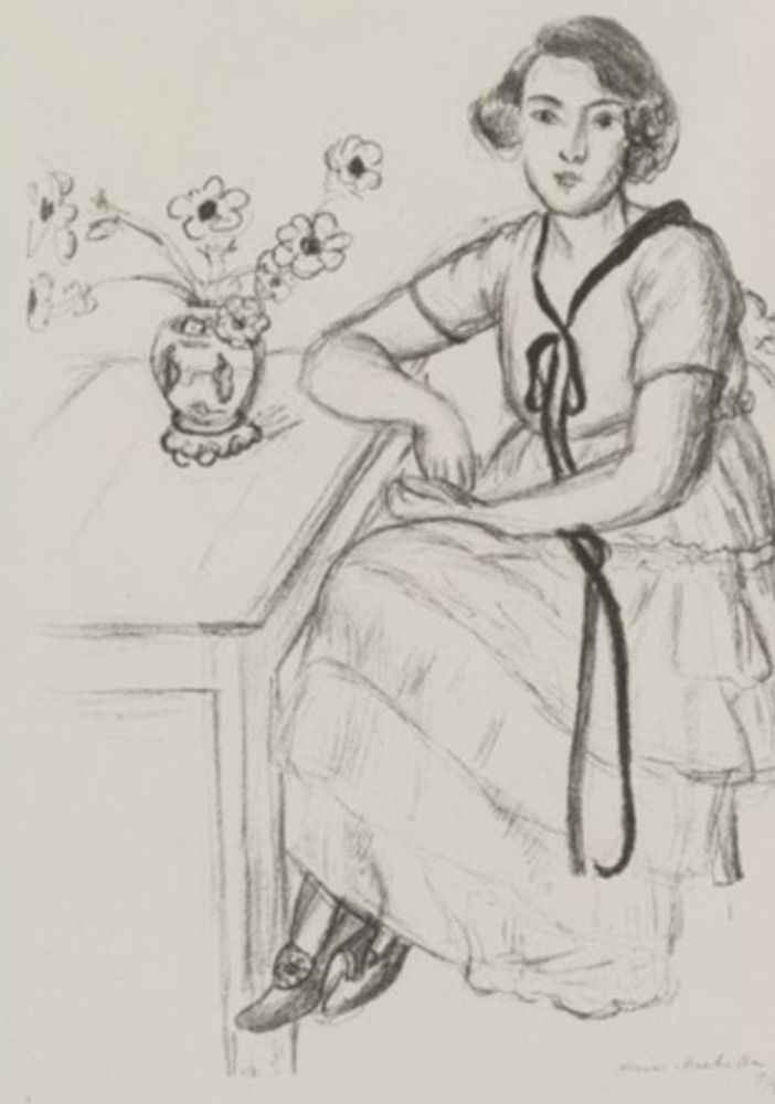 Lithograph Matisse - La Robe Jaune Au Ruban Noir
