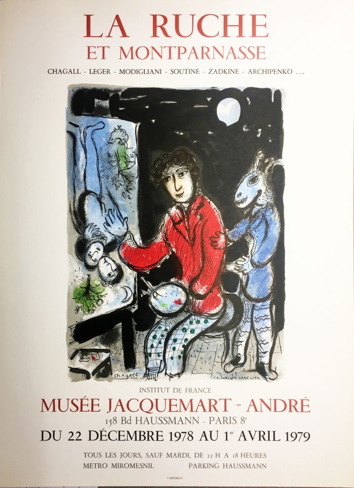 Lithograph Chagall - LA RUCHE ET MONTPARNASSE. Affiche en lithographie  par C. Sorlier (1978).