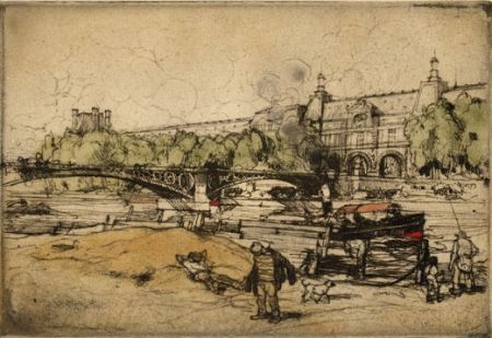 Etching And Aquatint Coussens - La Seine au Pont du Carrousel