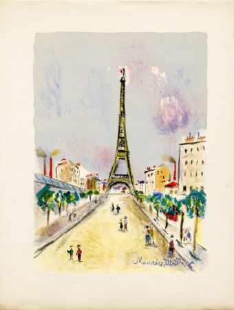 Lithograph Utrillo - LA TOUR EIFFEL. Épreuve pour Maurice Utrillo (Paris, 1955)
