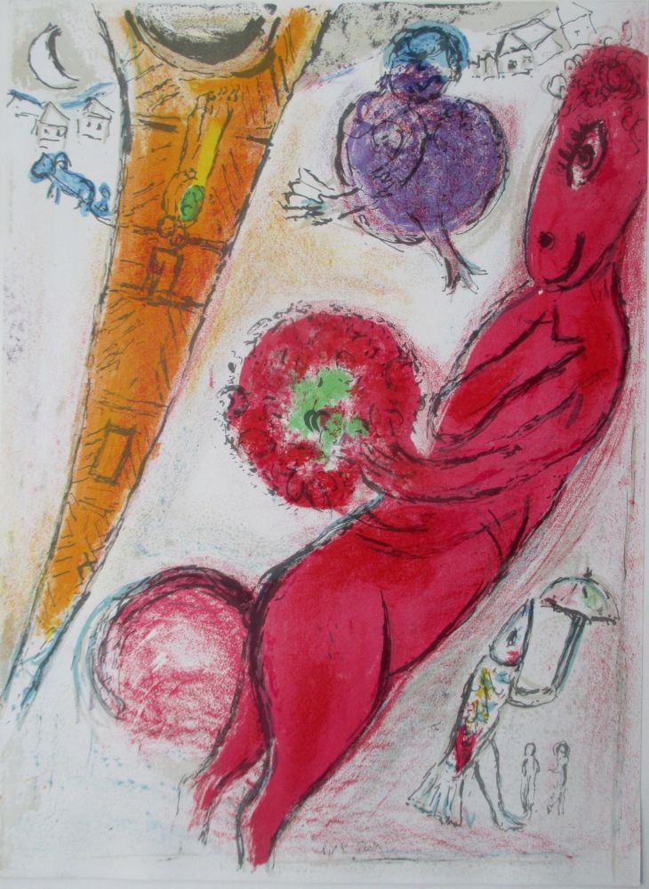 Lithograph Chagall - La Tour Eiffel á l'Ane