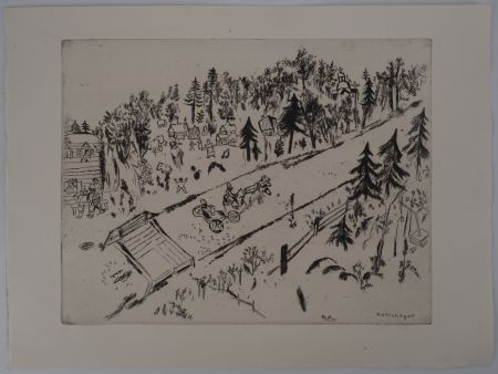 Etching Chagall - La traversée du village (En chemin)
