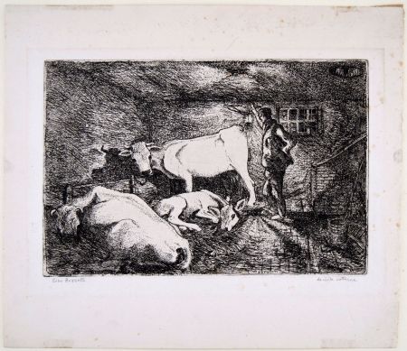 Etching Bozzetti - LA VISITA NOTTURNA (Visiting the stable in the night) 
