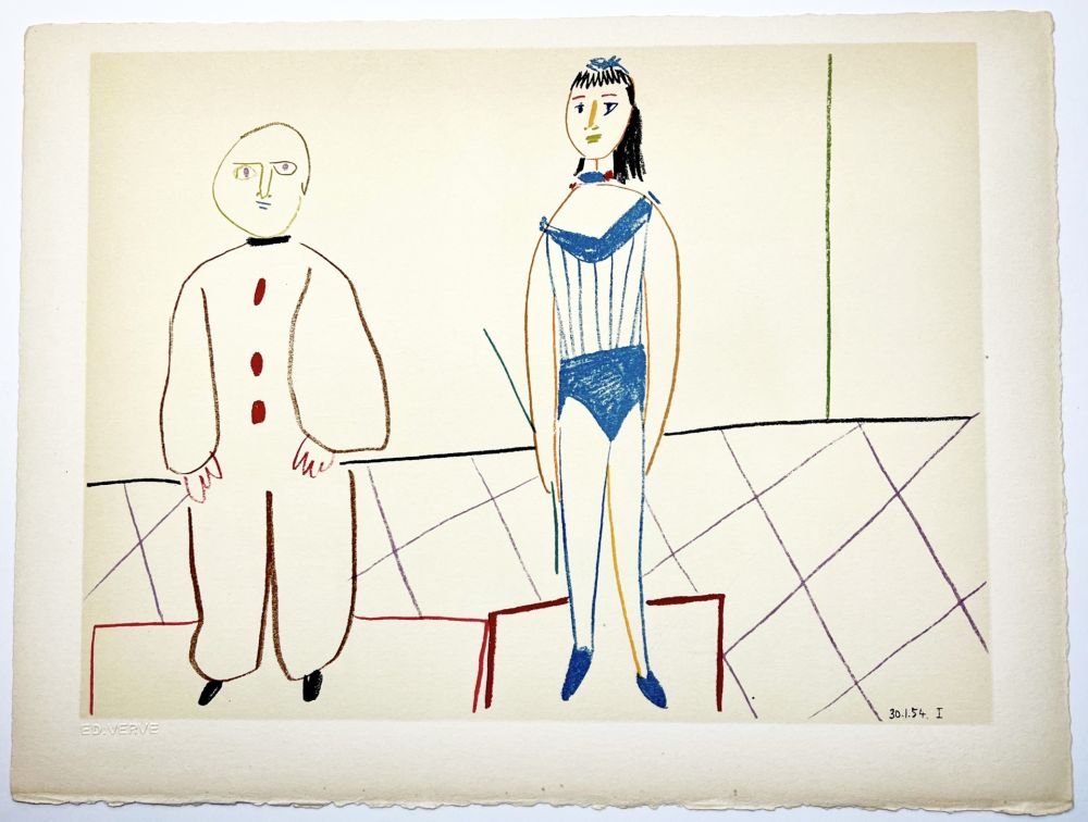 Lithograph Picasso - L'Acrobate et le Clown (de La Comédie Humaine - Verve 29-30. 1954).