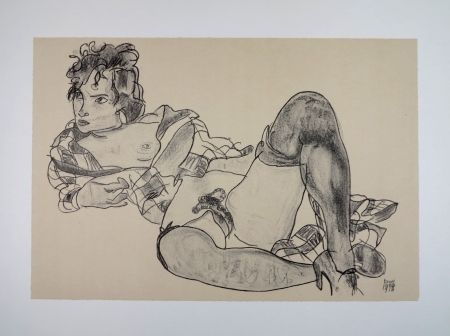 Lithograph Schiele - L'AGUICHEUSE / THE SEDUCTIVE GIRL - 1918