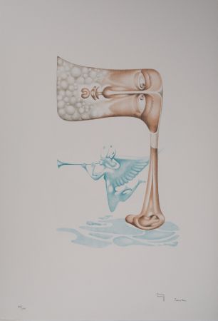 Lithograph Pérahim - L'Alphabet Hébreu : Homme et trompette céleste