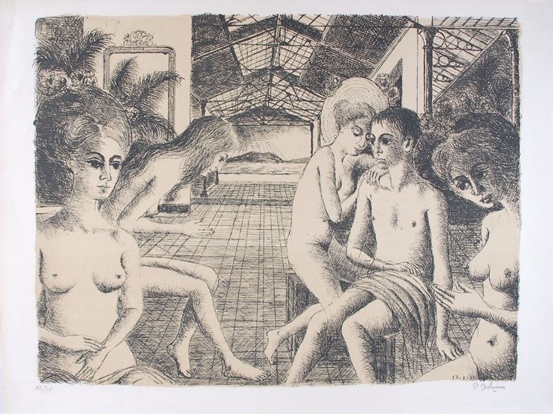 Lithograph Delvaux - L'Amoureux