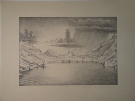 Lithograph Stöcklin - Landschaft bei Morcote.