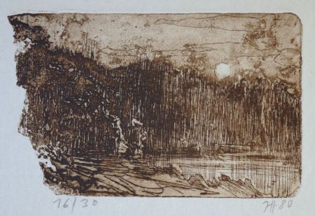 Etching Janssen - Landschaft mit Vollmond