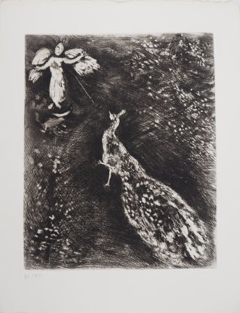 Etching Chagall - L'ange et le paon (Le paon se plaignant  Junon)