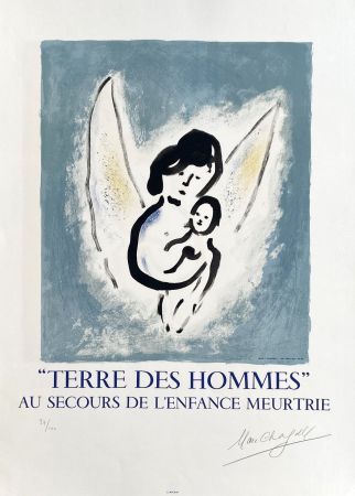 Lithograph Chagall - L'ange et l'enfant - Terre des Hommes